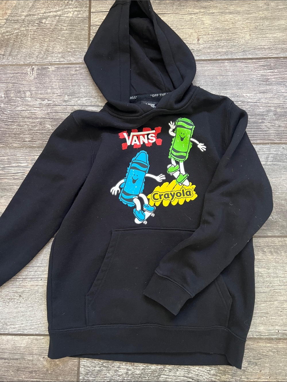 Vans Black Hoodie with Blue & Green Crayon Graphics